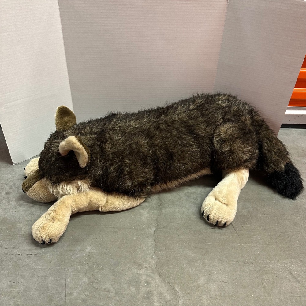 Wild Republic Jumbo Timber Wolf Plush Large Laying Stuffed Animal Gray Brown